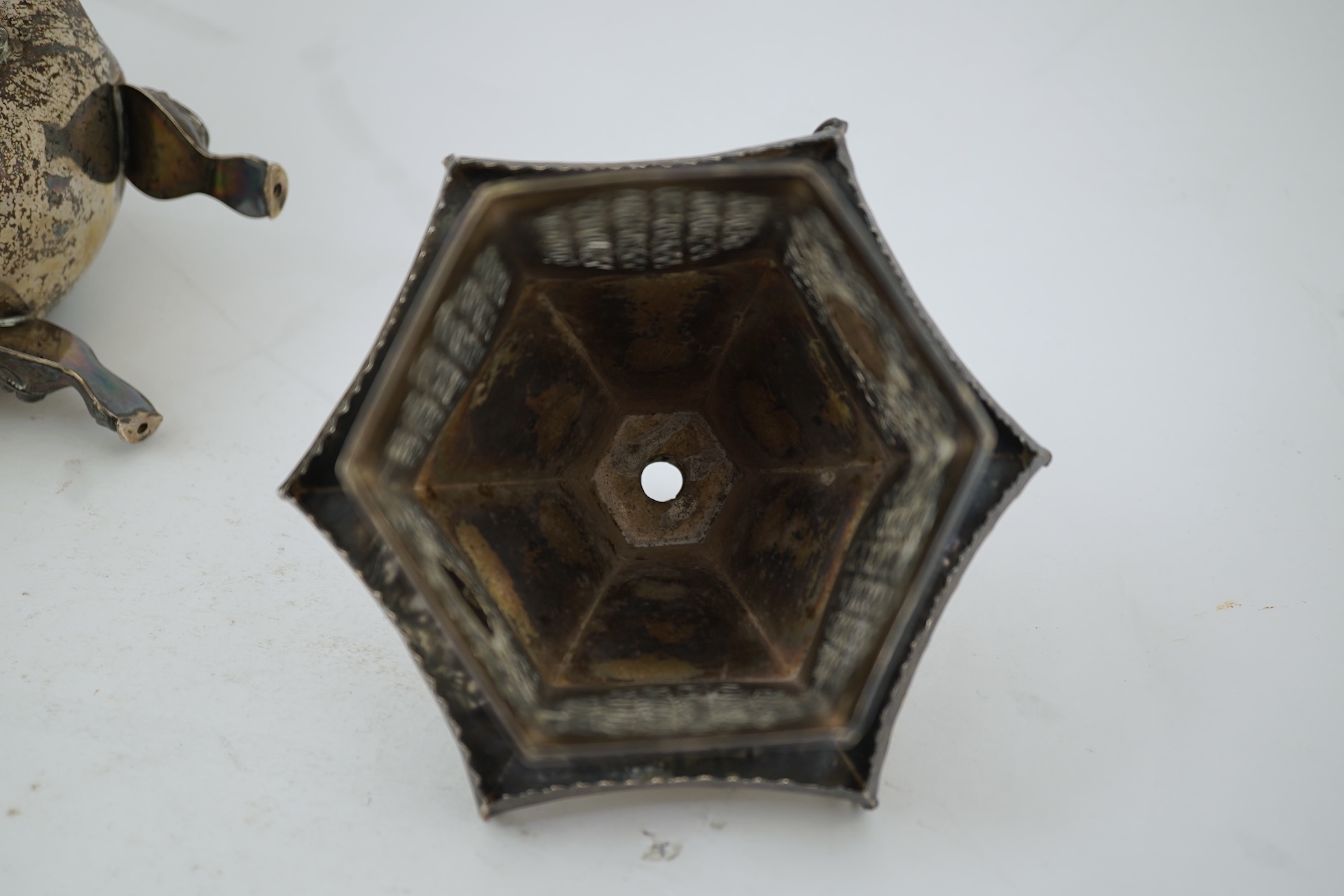 An unusual Chinese silver tripod censer with pagoda shaped cover, ding, early 20th century